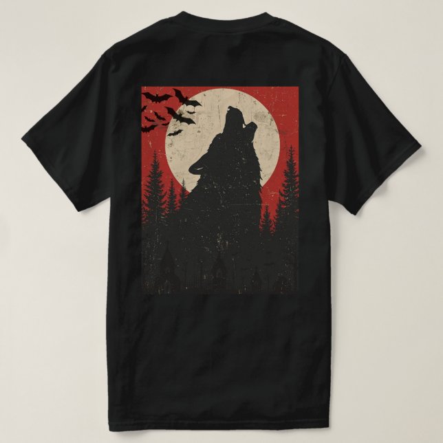 Camiseta Howling Wolf Full Moon Retro Horror Print (Reverso del diseño)