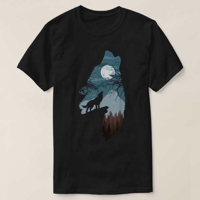 Camiseta Howling Wolf Moon Forest Art (Diseño del anverso)