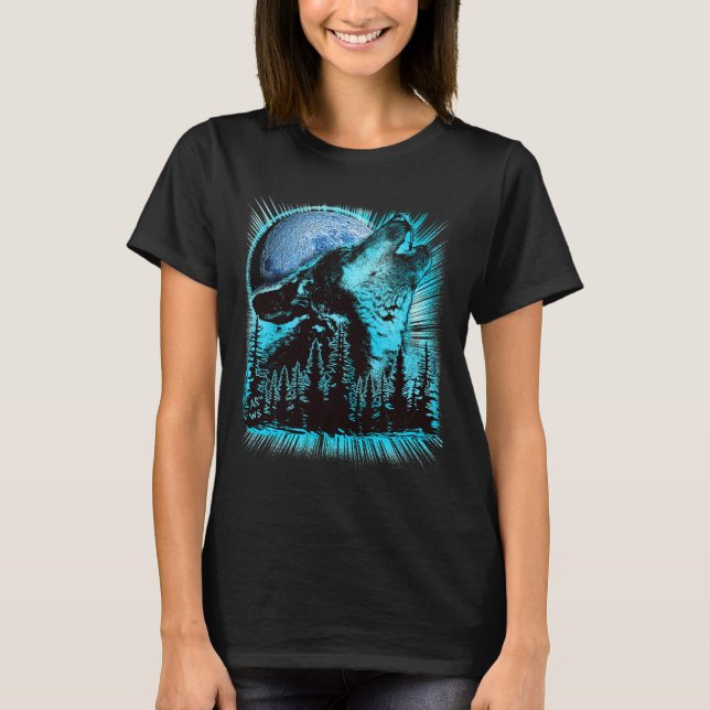 Camiseta Howling Wolf Moon Pine Forest Cool (Anverso)