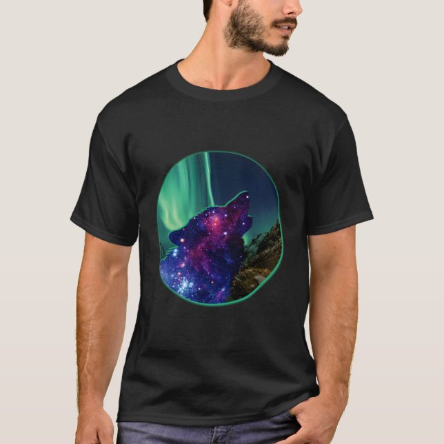 Camiseta Howling Wolf Northern Lights Aurora Borealis Alask (Anverso)