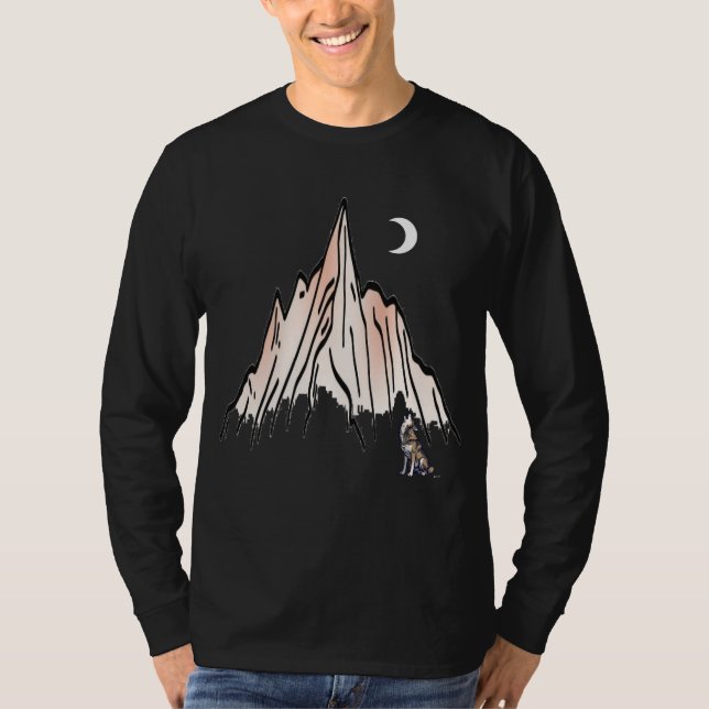 Camiseta Howling Wolf Under Crescent Moon Mountain - Modern (Anverso)