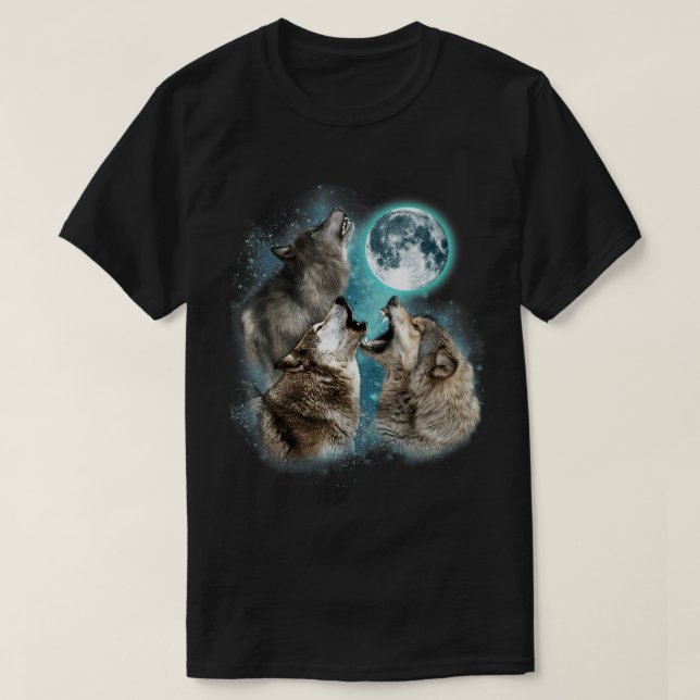 Camiseta Howling Wolves Full Moon Forest Night Art Tee (Diseño del anverso)