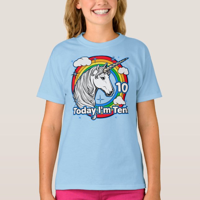 Camiseta Hoy cumplo diez años con el arcoiris de Unicornio (Anverso)
