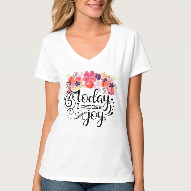 Camiseta Hoy Elijo Alegría - acuarela floral (Anverso)
