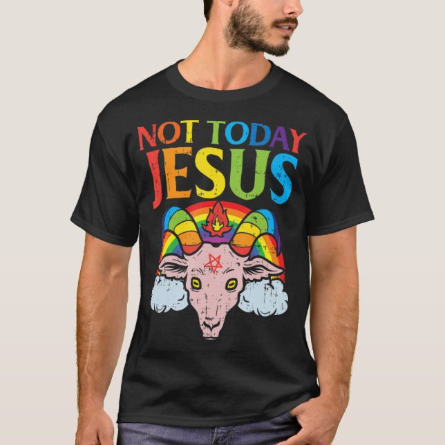 Camiseta Hoy no Jesucristo Gato Satánico Arcoiris Satanis (Anverso)