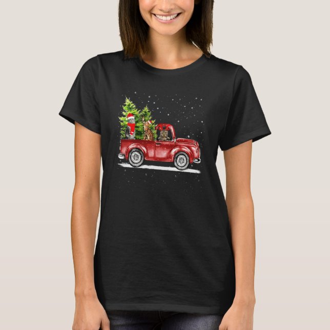Camiseta Hristmas Cat Lover Ride Red Truck Xmas Santa Hat P (Anverso)