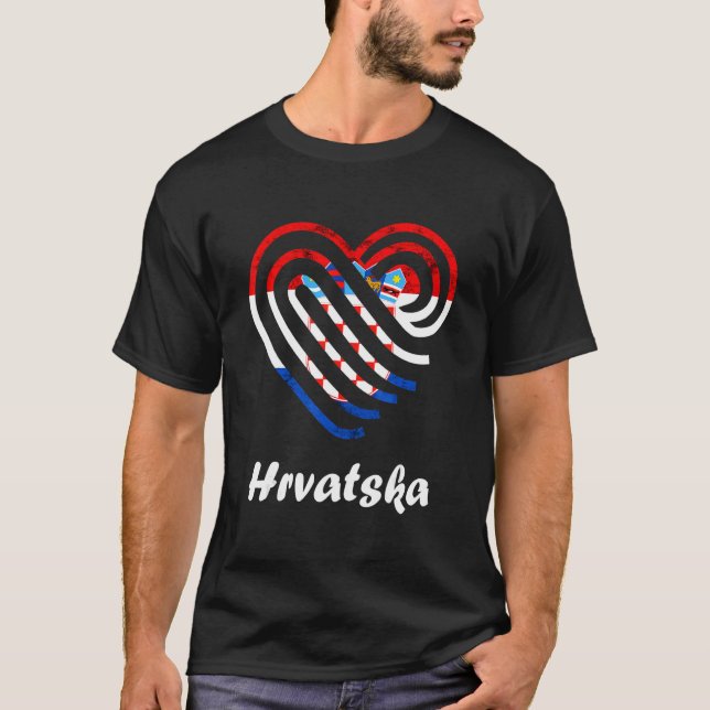 Camiseta Hrvatska Bandera Croata Corazón de Croacia Orgullo (Anverso)