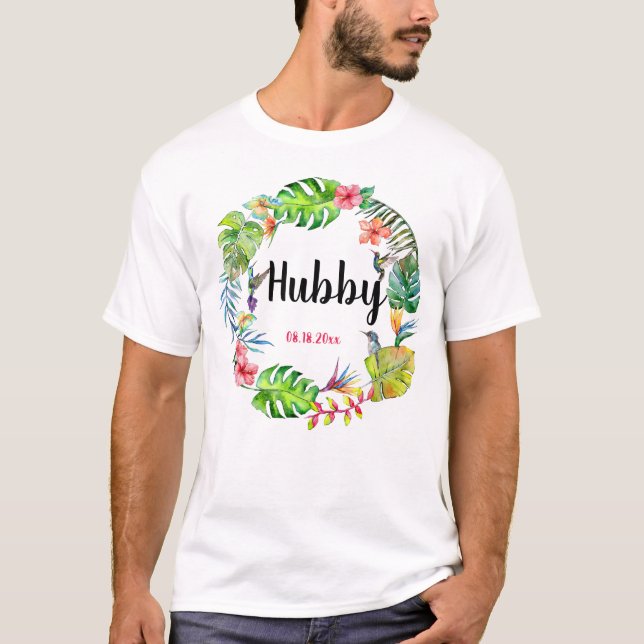 Camiseta Hubby Wifey Tropical Hawaiian Newlyweds (Anverso)