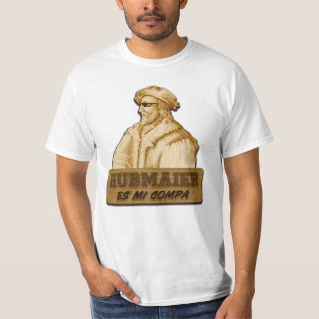 Camiseta Hubmaier es mi Compa(Gold) - Económica (Anverso)