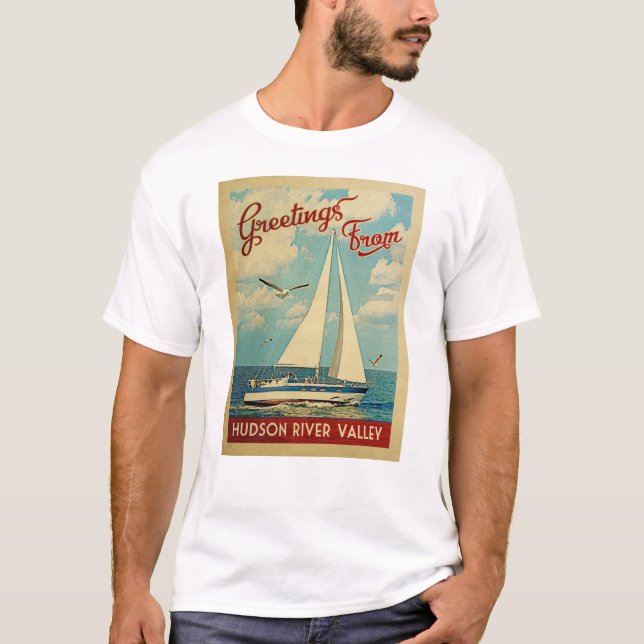 Camiseta Hudson River Valley Sailboat Vintage Travel NY (Anverso)