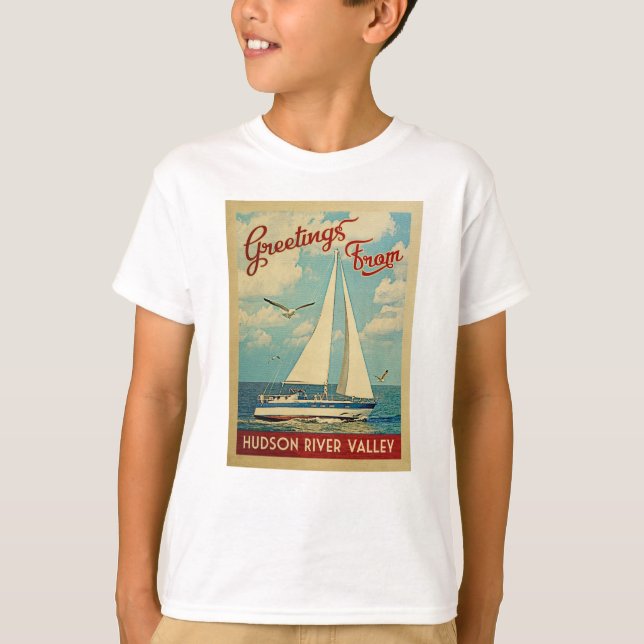 Camiseta Hudson River Valley Sailboat Vintage Travel NY (Anverso)