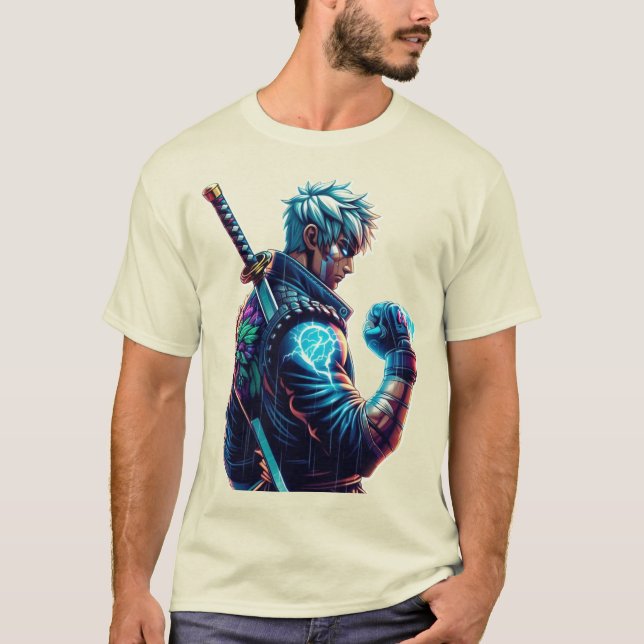 Camiseta Huelga primero. Quemar más brillante". Cyberpunk A (Anverso)
