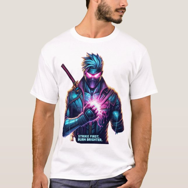Camiseta Huelga primero. Quemar más brillante". Cyberpunk A (Anverso)