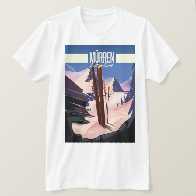 Camiseta Huella de arte poster de esquí de Murren Suiza. (Anverso del diseño)
