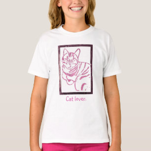 Camiseta Huella de gato rayado rosa y blanco en el marco, c