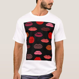 Camiseta Huella de labios, besos rosados rojos.