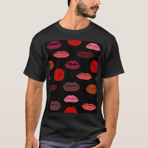 Camiseta Huella de labios, besos rosados rojos.