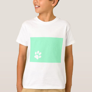 Camiseta huella de pata azul verde cian brillante de neón
