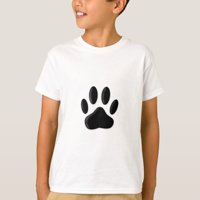 Camiseta Huella de pata de perro negro con efecto de papel  (Anverso)