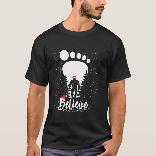 Camiseta Huella de pie grande Yeti Believe santa hat Christ (Anverso)
