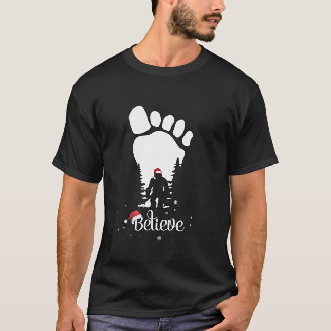 Camiseta Huella de pie grande Yeti Believe santa hat Christ (Anverso)