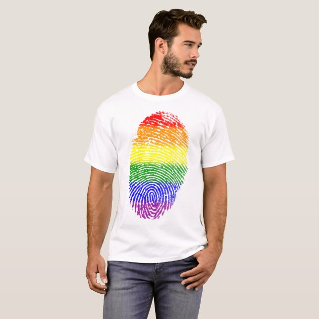 Camiseta Huella digital del arcoiris del Orgullo Gay (Anverso completo)