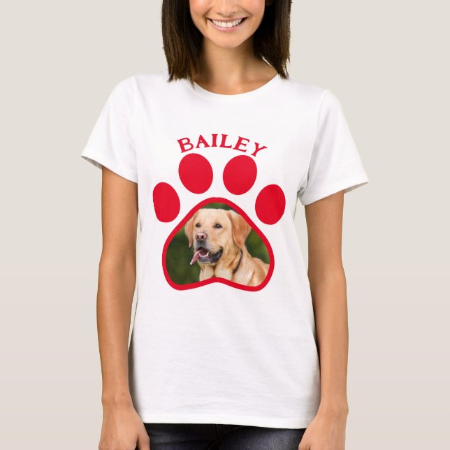 Camiseta Huella roja de foto de perro o gato mascota (Anverso)