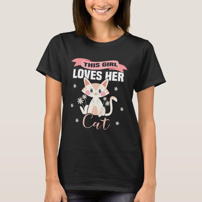 Camiseta Huella trasera Este chica ama a su gato lindo gato (Anverso)