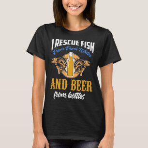 Camiseta Huella trasera rescato peces del agua y cerveza de