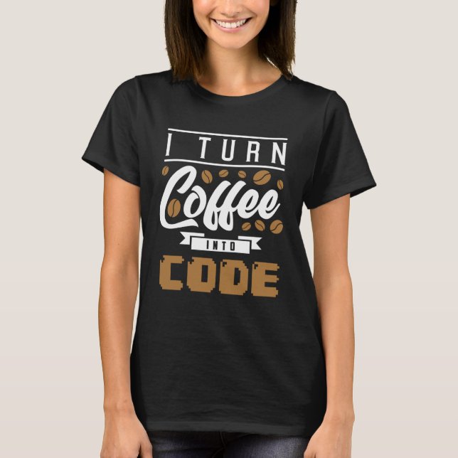Camiseta Huella trasera transformo el café en código (Anverso)