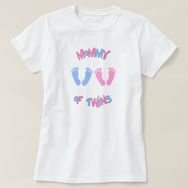 Camiseta Huellas de mami de bebés gemelos (Diseño del anverso)