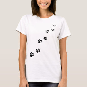 Camiseta Huellas negras de la garra de gato en blanco