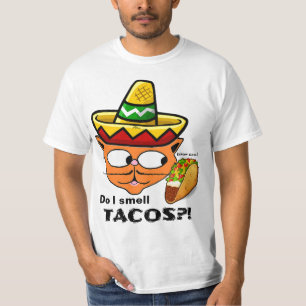 Camiseta ¿Huelo tacos?! Dibujo Animado Mexicano de Gato Div