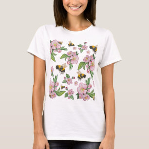 Camiseta Huerto de manzanas florido con abejas acuarela dra