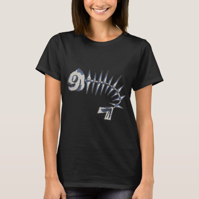 Camiseta hueso de pez feliz -azul (Anverso)
