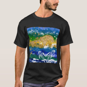 Camiseta Huesos de Pescado Paisaje Oceánico Abstracto Puest
