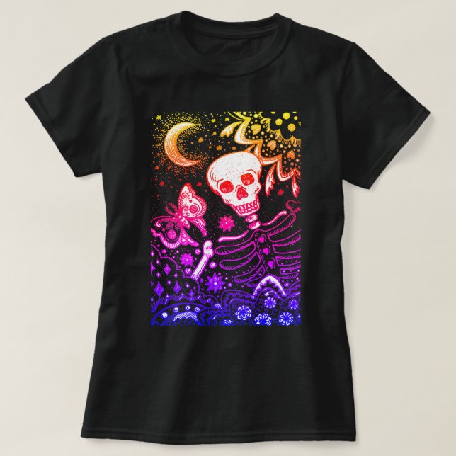 CAMISETA HUESOS EN EL ESQUELETO DEL JARDÍN, LUNA DE ARTE FO (Diseño del anverso)