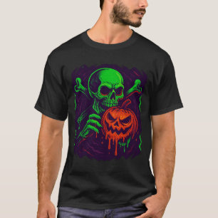 Camiseta Huesos espumosos de la Calavera Verde y la calabaz