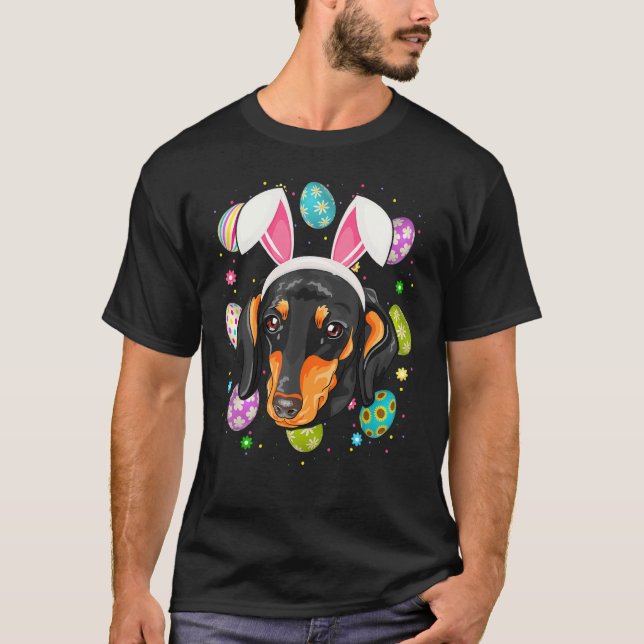 Camiseta Huevo de Pascua Bunny Ear Dachshund Perro Face Eas (Anverso)
