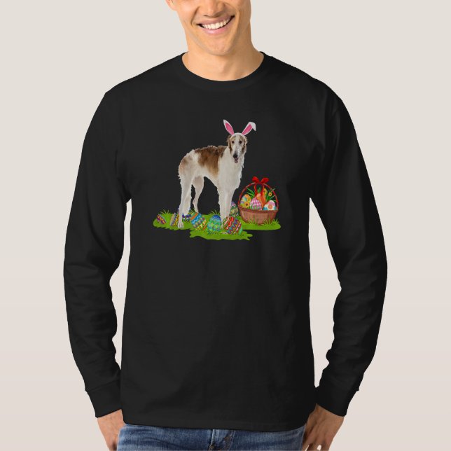 Camiseta Huevo de Pascua de Perro Borzoi Caza de Huevos de  (Anverso)
