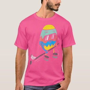 Camiseta Huevo de Pascua Jugando Hockey Hielo Cute Deportes