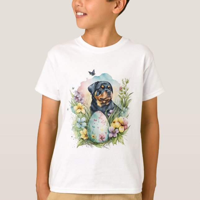 Camiseta Huevo de Pascua Rottweiler Perro, Rottweiler Feliz (Anverso)