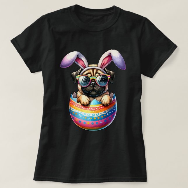 Camiseta Huevo de pug lindo Feliz Día de Pascua Perro Papá  (Diseño del anverso)