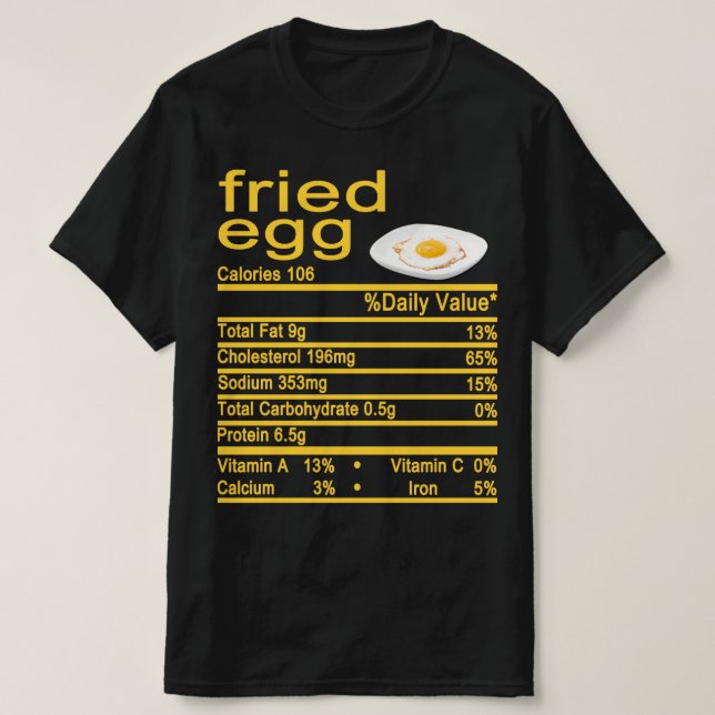 Camiseta Huevo frito Nutrición Etiqueta de datos (Diseño del anverso)