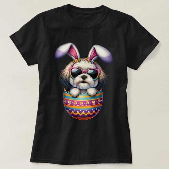 Camiseta Huevo habanés Feliz Día de Pascua Papá Perro Mamá  (Diseño del anverso)