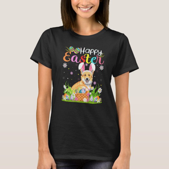 Camiseta Huevo Hunt Bunny Cardigan Welsh Corgi Perro Feliz  (Anverso)