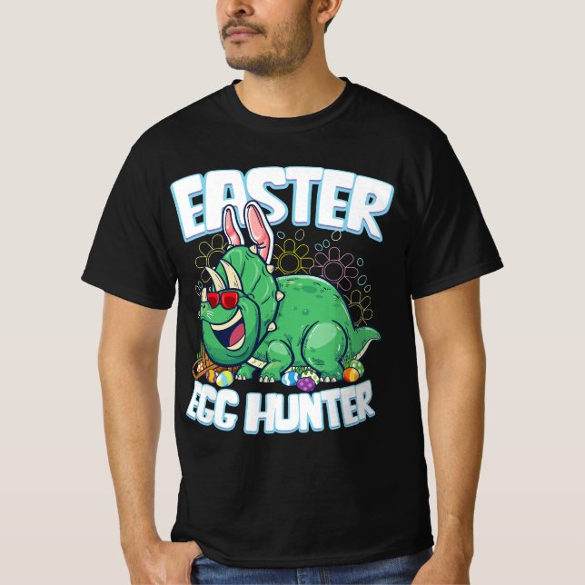 Camiseta Huevo Hunter Pascua Dinosaur Bunny Boys Triceratop (Anverso)
