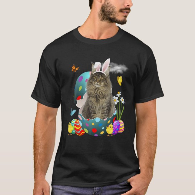 Camiseta Huevos de Pascua Maine Coon Bunny Cat Regalos A Pa (Anverso)