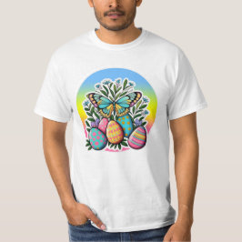 Camiseta Huevos de Pascua, mariposas y flores de primavera