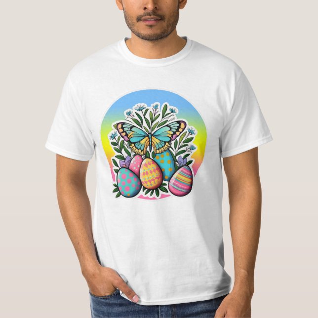 Camiseta Huevos de Pascua, mariposas y flores de primavera (Anverso)